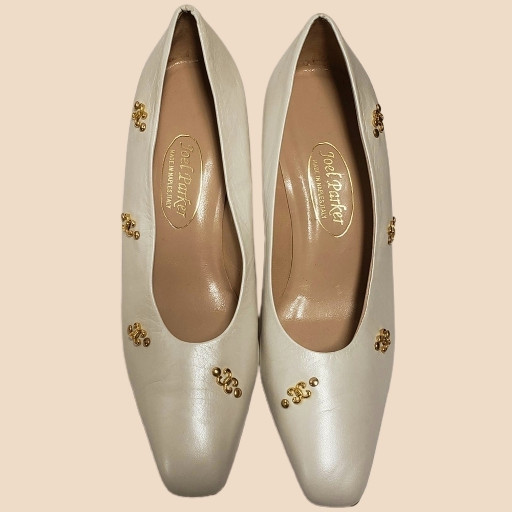 Joel Parker 7 1/2 B Off White/Cream/Bone Vintage Pumps Made in Naples, I… - Picture 3 of 6